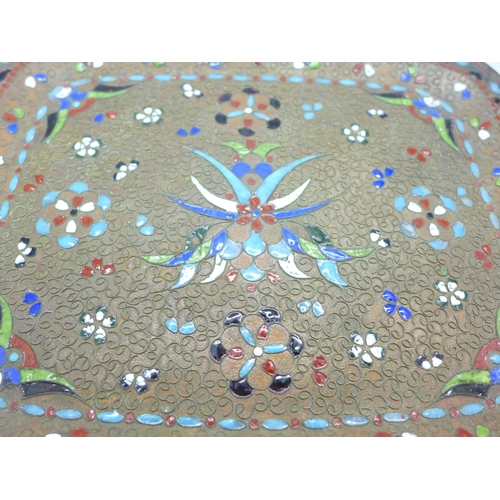 2113 - A vintage Champleve enamel copper tray, 19.5cm x 24cm