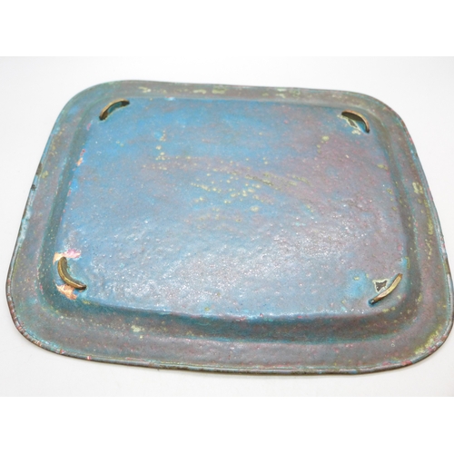 2113 - A vintage Champleve enamel copper tray, 19.5cm x 24cm
