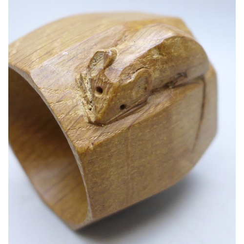 A carved Mouseman napkin ring