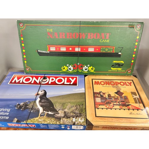 2242 - Three board games; two Monopoly, one sealed and The Narrowboat game