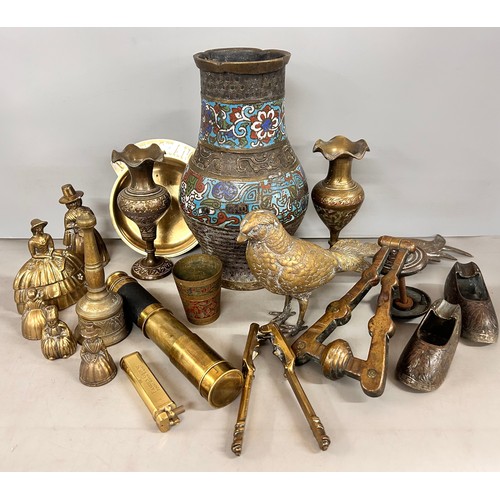 2243 - A bronze Eastern vase and assorted brass ware