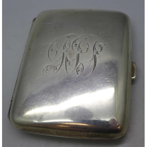 7383 - A silver cigarette case with monogram, Birmingham, 1918, 75g, 8.2 x 6.3cm
