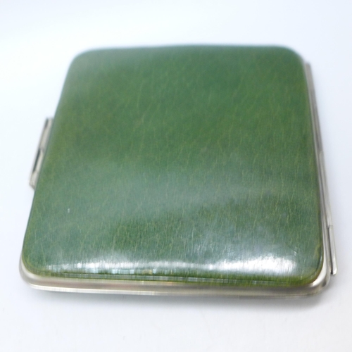 7384 - A Victorian silver mounted leather wallet, Birmingham, 1895, 9.5 x 9.2cm, initials to interior