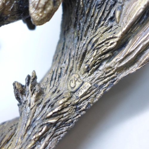 7391 - A silver covered model of a pheasant and one other (smaller example a/f), largest 13cm long