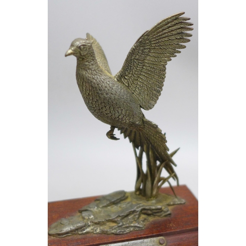 7391 - A silver covered model of a pheasant and one other (smaller example a/f), largest 13cm long