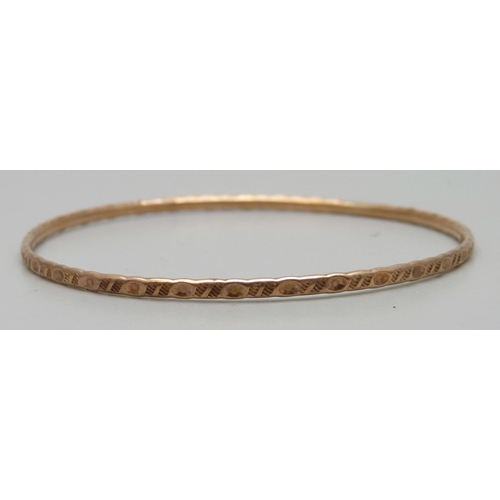 7089 - A 9ct rose gold bangle, Chester, 1908, 6.9g, 6.2cm