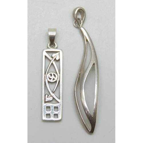 7138 - Two silver pendants including Modernist and Glasgow rose Scottish style, largest 5.2cm including bai... 