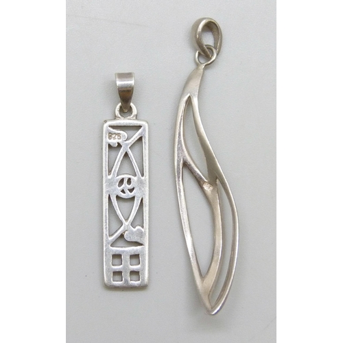 7138 - Two silver pendants including Modernist and Glasgow rose Scottish style, largest 5.2cm including bai... 