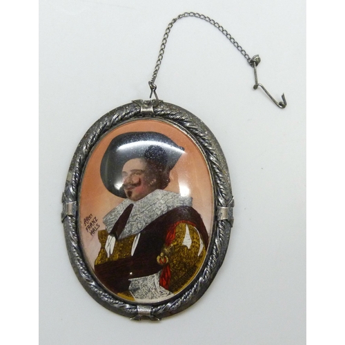 7139 - A large Thomas Mott Old Masters Collection silver brooch, The Laughing Cavalier after Franz Hals, 5.... 