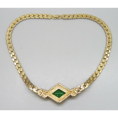 7195 - A vintage Christian Dior gold tone green and white stone necklace, 39cm