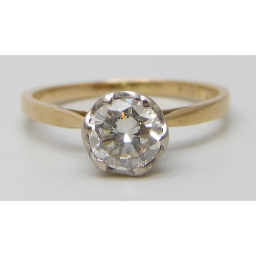 7216 - An 18ct gold diamond solitaire ring, over 0.5ct, 1.9g, L/M