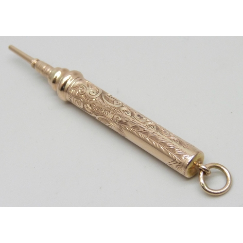 7253 - A 9ct gold propelling pencil, 9.4g, 7.2cm including loop, no personalisation
