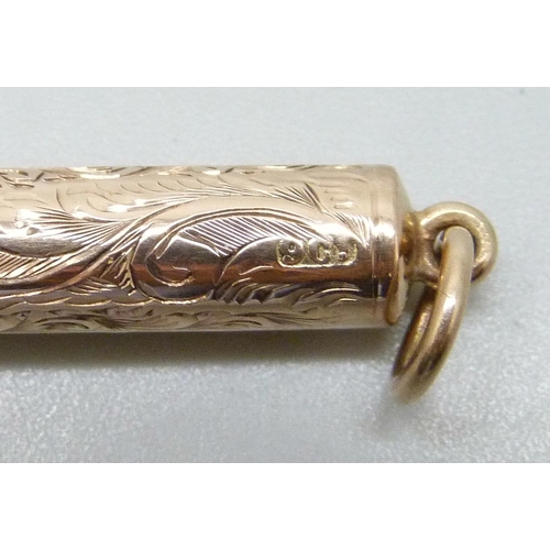 7253 - A 9ct gold propelling pencil, 9.4g, 7.2cm including loop, no personalisation