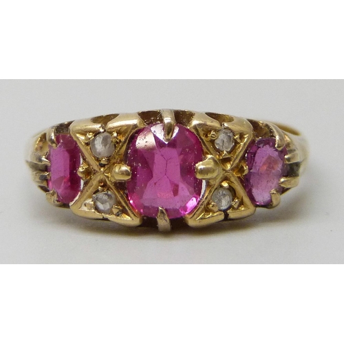 7272 - An 18ct gold, ruby and diamond ring, Chester, 1916, 2.5g, N