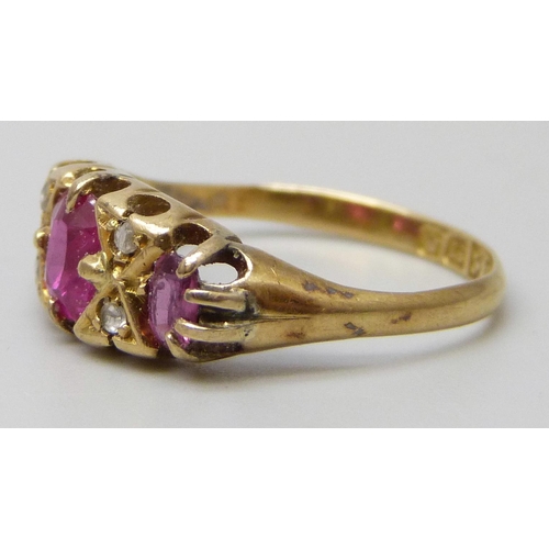 7272 - An 18ct gold, ruby and diamond ring, Chester, 1916, 2.5g, N