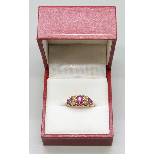 7272 - An 18ct gold, ruby and diamond ring, Chester, 1916, 2.5g, N