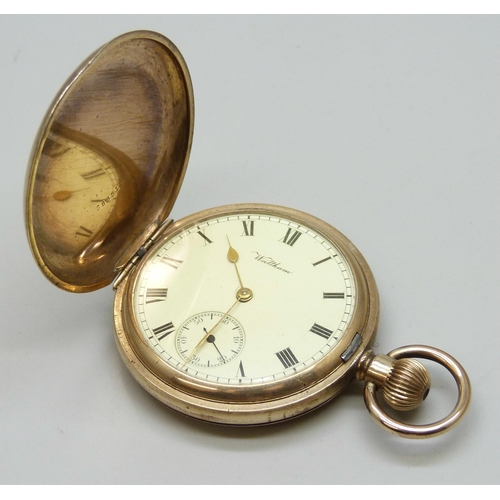 7326 - A Waltham gold plated full hunter pocket watch, boxed