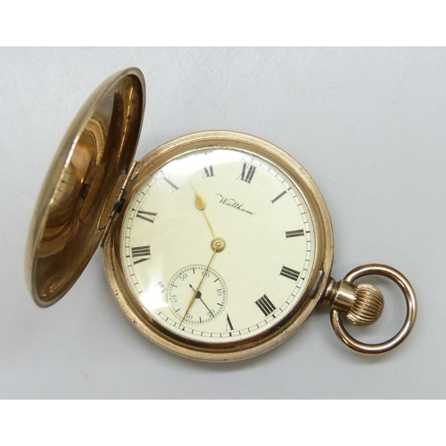7326 - A Waltham gold plated full hunter pocket watch, boxed
