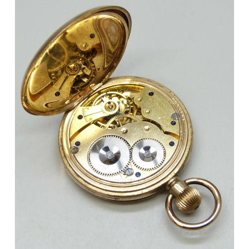 7326 - A Waltham gold plated full hunter pocket watch, boxed