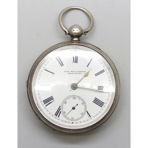 7328 - A D. Mullarky, Bradford silver open face pocket watch, Birmingham 1902