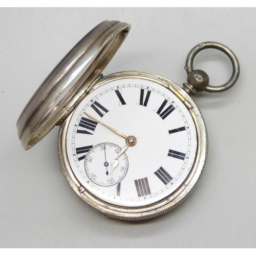 7329 - A silver open face pocket watch, London, 1885, a/f