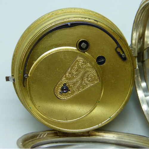 7329 - A silver open face pocket watch, London, 1885, a/f