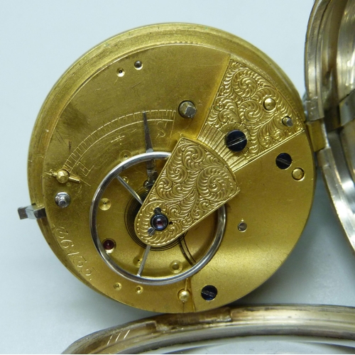 7329 - A silver open face pocket watch, London, 1885, a/f