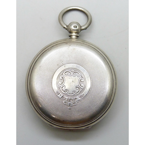 7329 - A silver open face pocket watch, London, 1885, a/f