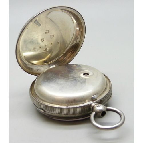 7329 - A silver open face pocket watch, London, 1885, a/f
