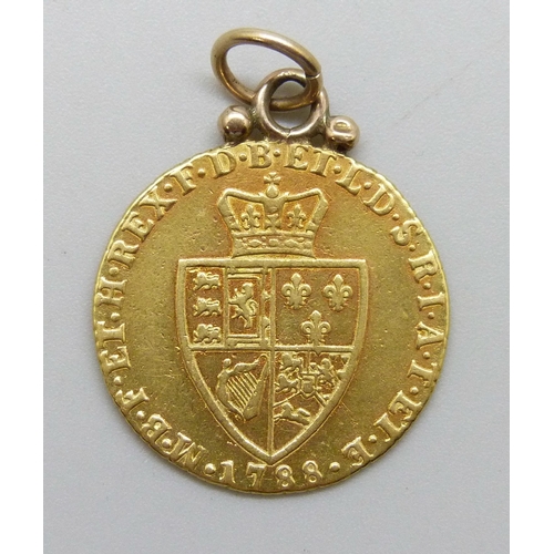 7349 - Coins - A George III 1788 gold guinea pendant