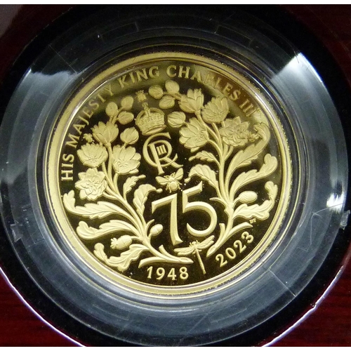 7355 - Coins - The Royal Mint, The 75th Birthday of His Majesty King Charles III, 2023 UK ¼ gold proof £25 ... 