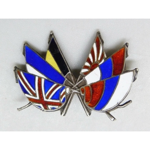 7135 - Military interest, a WWI Allied Country Flags silver and enamel brooch, hallmarked S Blanckensee & S... 