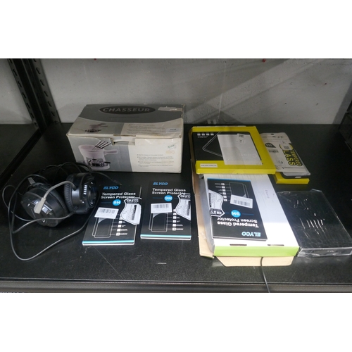 5125 - An assortment of items including, keyboard, headphones, screen protectors, ceramic fondue set, etc