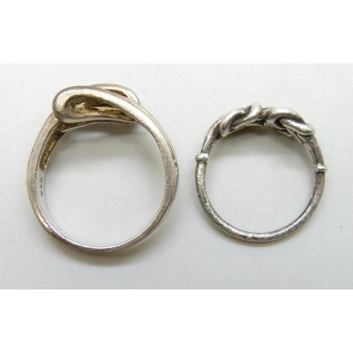 7059 - Two silver rings including Modernist style, knot example J/K, the other Q