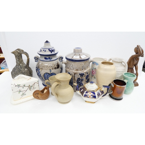 2370 - A collection of assorted china, jugs, vases, including large Rumtopf jars   *Not available for packi... 