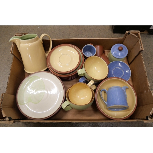 2386 - A mixed collection of Denby Pottery including plates, cups and saucers, large cups and saucers, bowl... 