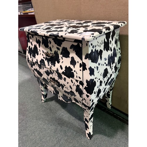 3030 - A French style cow print 2 drawer chest