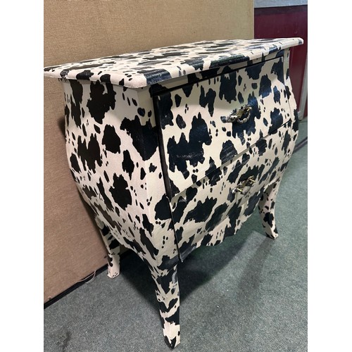 3030 - A French style cow print 2 drawer chest