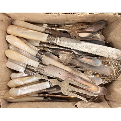 2331 - A collection of plated flatware most with mother of pearl handles