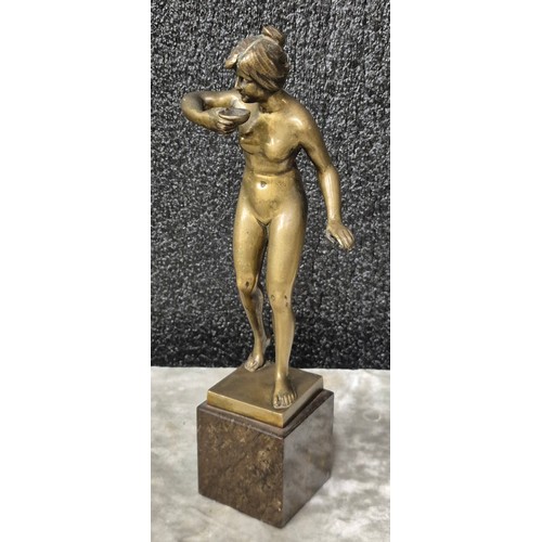 266 - After Hans Keck (1875-1941), cast gilt bronze figure of a female nude, on brown marble socle
