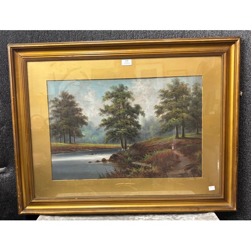 318 - English School, river landscape, gouache and watercolour, indistinctly signed, framed