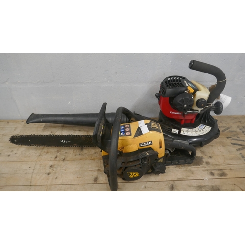 5036 - A JCB CS38 petrol driven chainsaw and a Homelite Mighty-lite petrol driven leaf blower