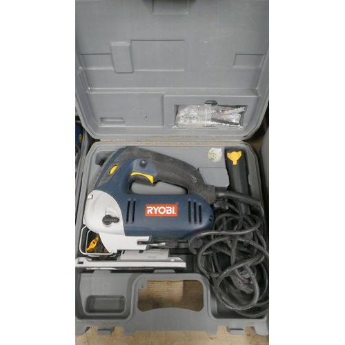 5047 - Three cased Ryobi power tools including a CDD-1201 12v drill with two batteries and charger, a EJS-6... 