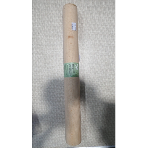 6057 - A Chopping board and rolling pin, set of 3 tea and coffee storage containers, metal cake stand, 2 po... 