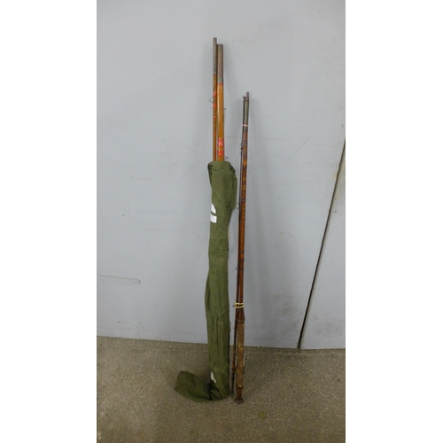 5256 - Two fishing rods (one 3 piece) and a reel