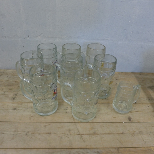 5171 - Eight large drinking glasses including Erdinger, Beneiktiner, Bitburger, etc.