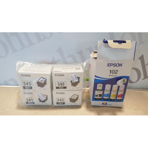 6116 - An Epson 102 mulit-pack ink and four Pixma 545 black ink cartridges  * This lot is subject to VAT