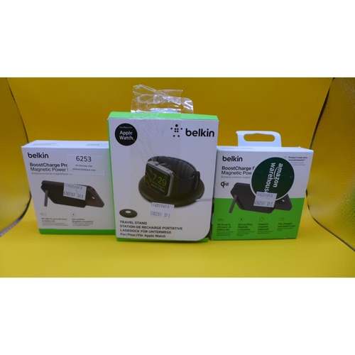 6253 - Two Belkin boost charge magnetic power banks and a Belkin travel stand *This lot is subject to VAT