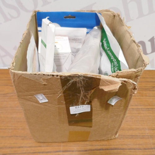 6377 - A box of cables and plugs to include USBC charging cable, deluxe computer cable, smart plugs, etc *T... 