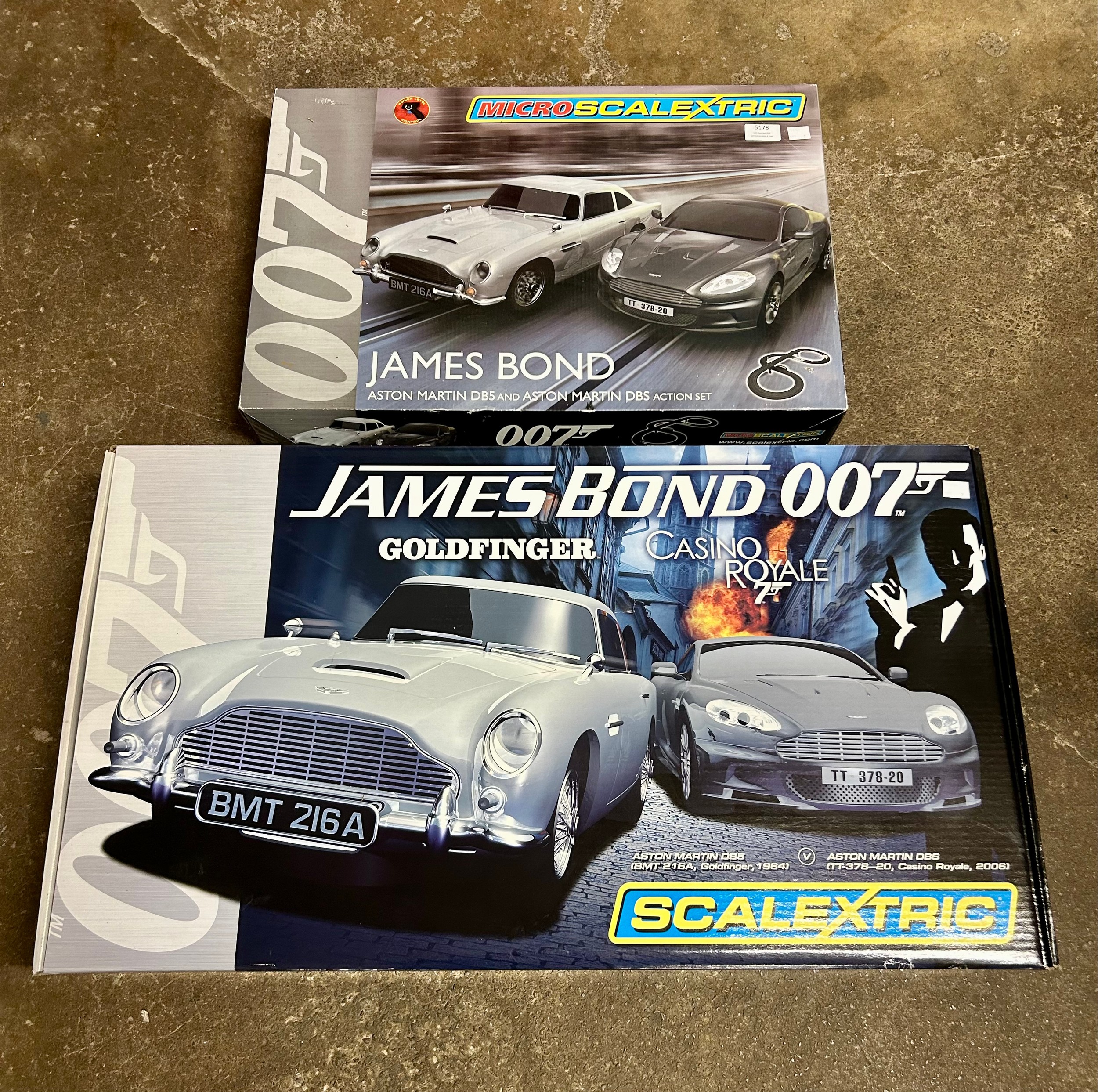 Two Scalextric sets, James Bond 007 Goldfinger Casino Royale and Micro ...